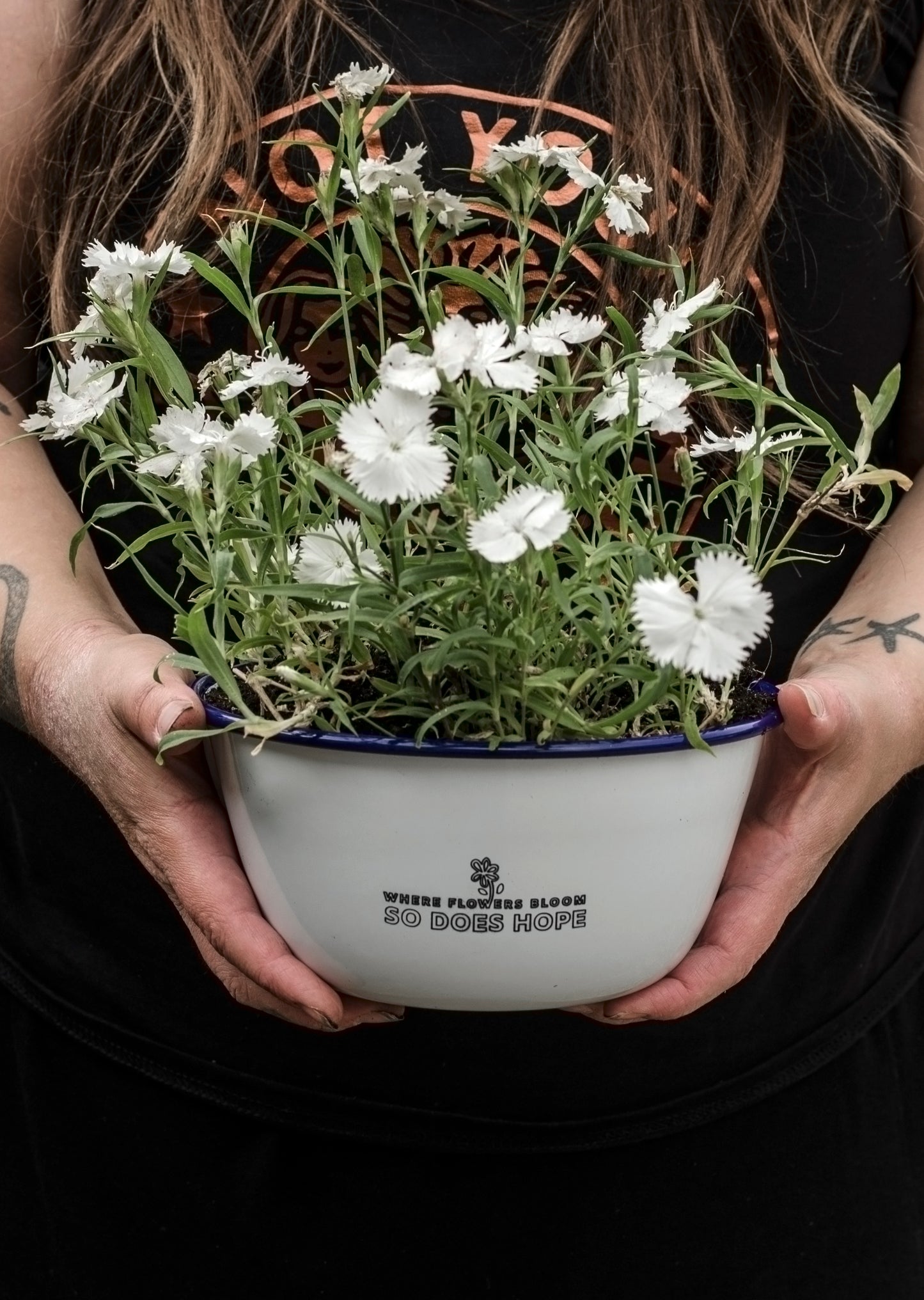 Where Flowers Bloom So Does Hope - Engraved Enamel Planter - One Mama One Shed
