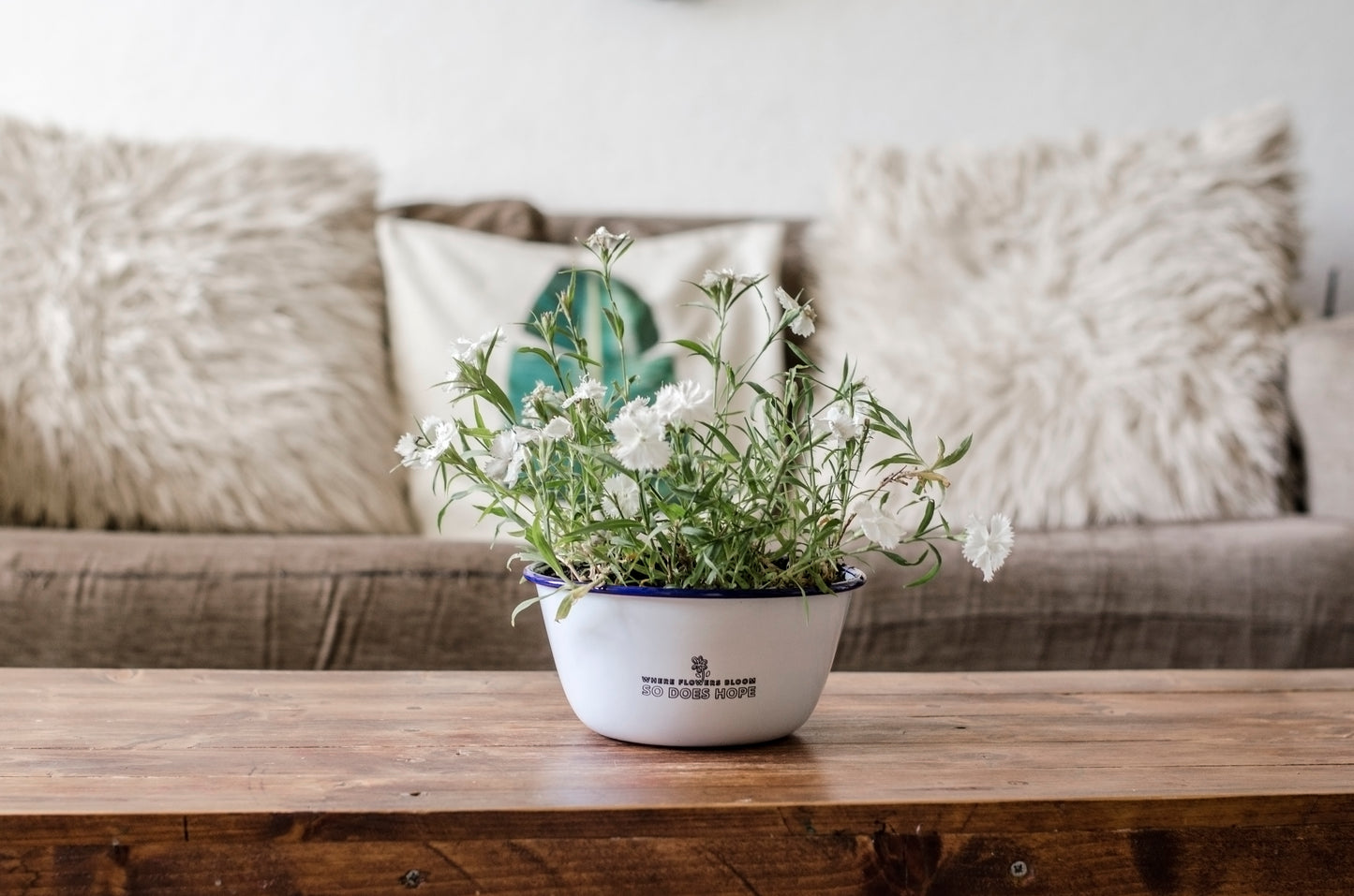 Where Flowers Bloom So Does Hope - Engraved Enamel Planter - One Mama One Shed