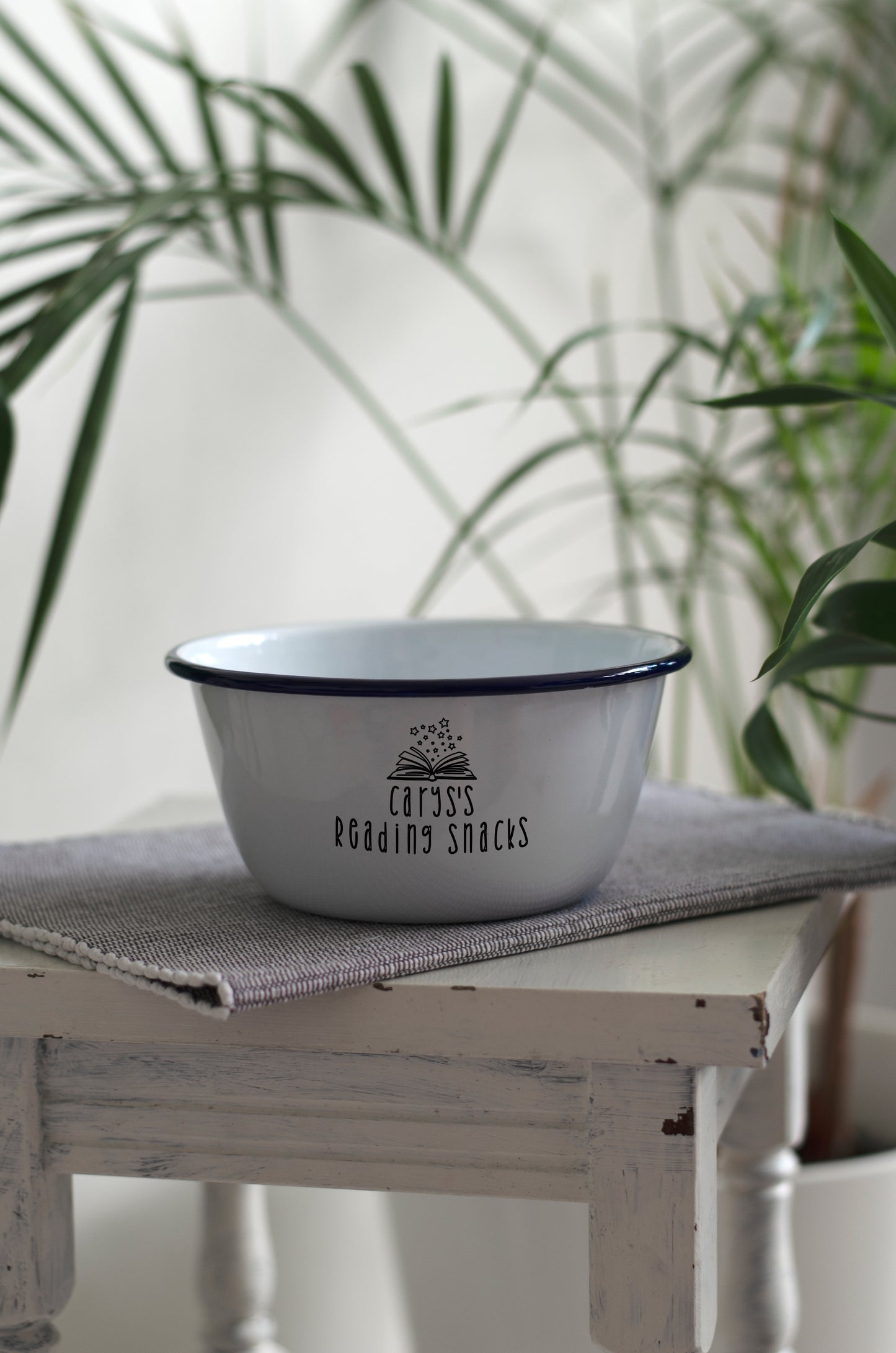 Personalised Reading Snacks - Engraved Enamel Snack Bowl - One Mama One Shed