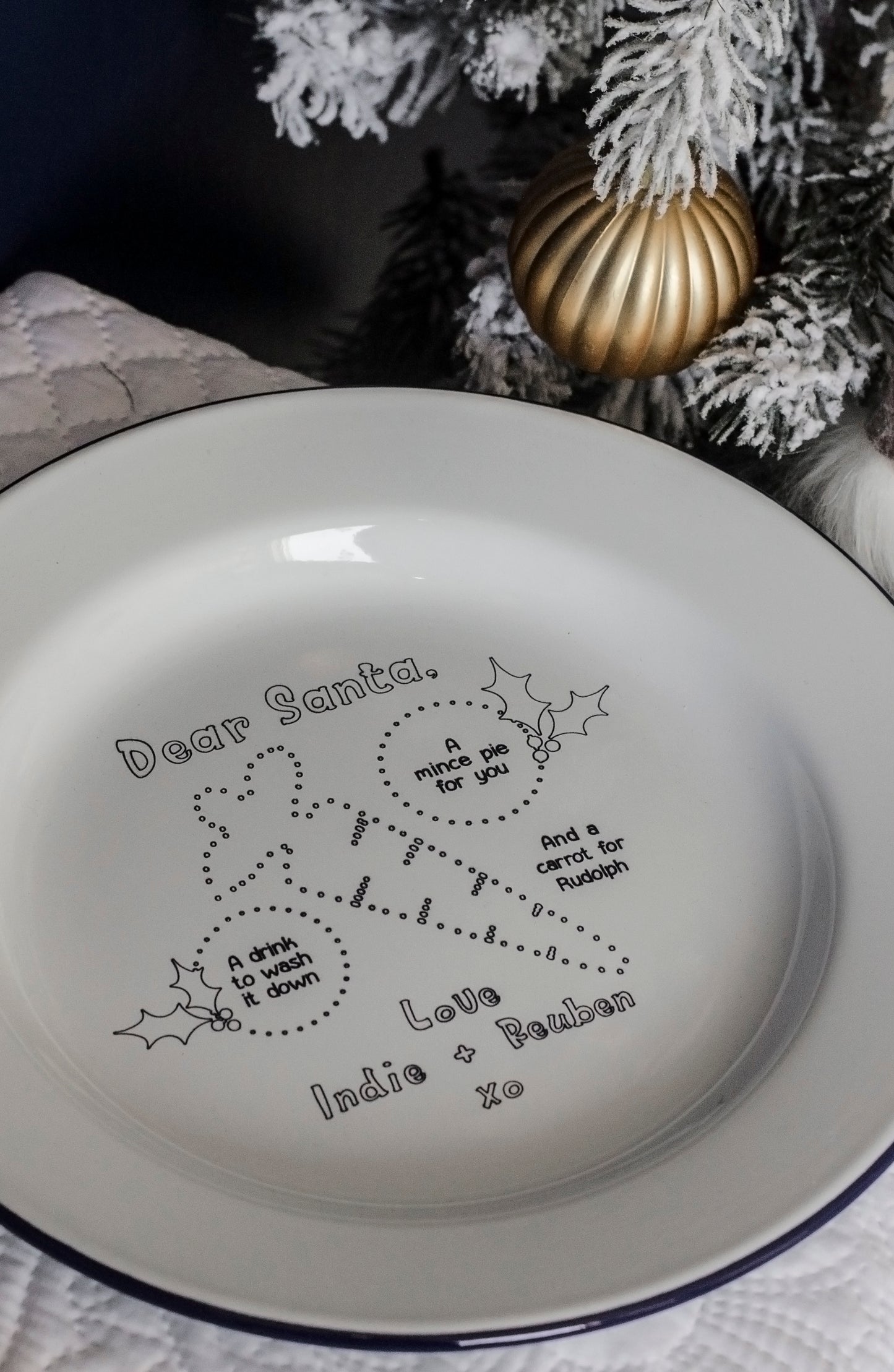 Dear Santa Plate - Engraved Enamel Christmas Eve Plate - One Mama One Shed