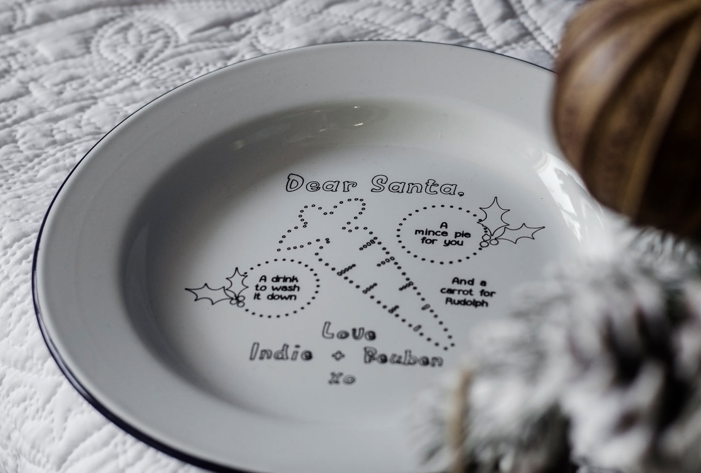 Dear Santa Plate - Engraved Enamel Christmas Eve Plate - One Mama One Shed