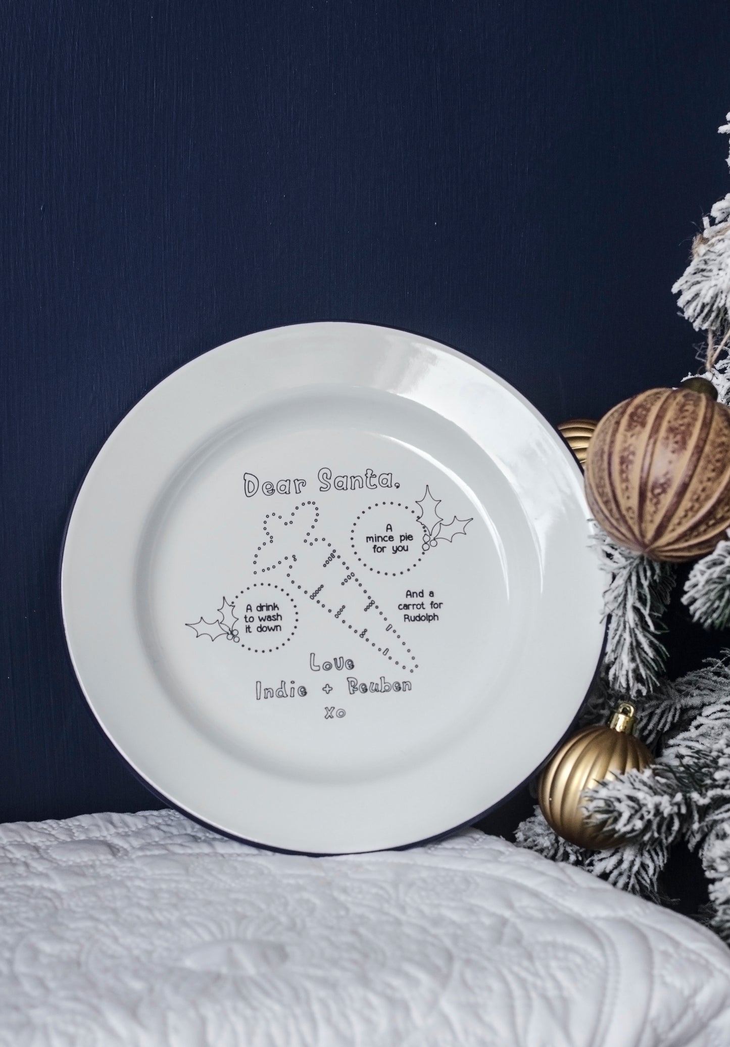Dear Santa Plate - Engraved Enamel Christmas Eve Plate - One Mama One Shed