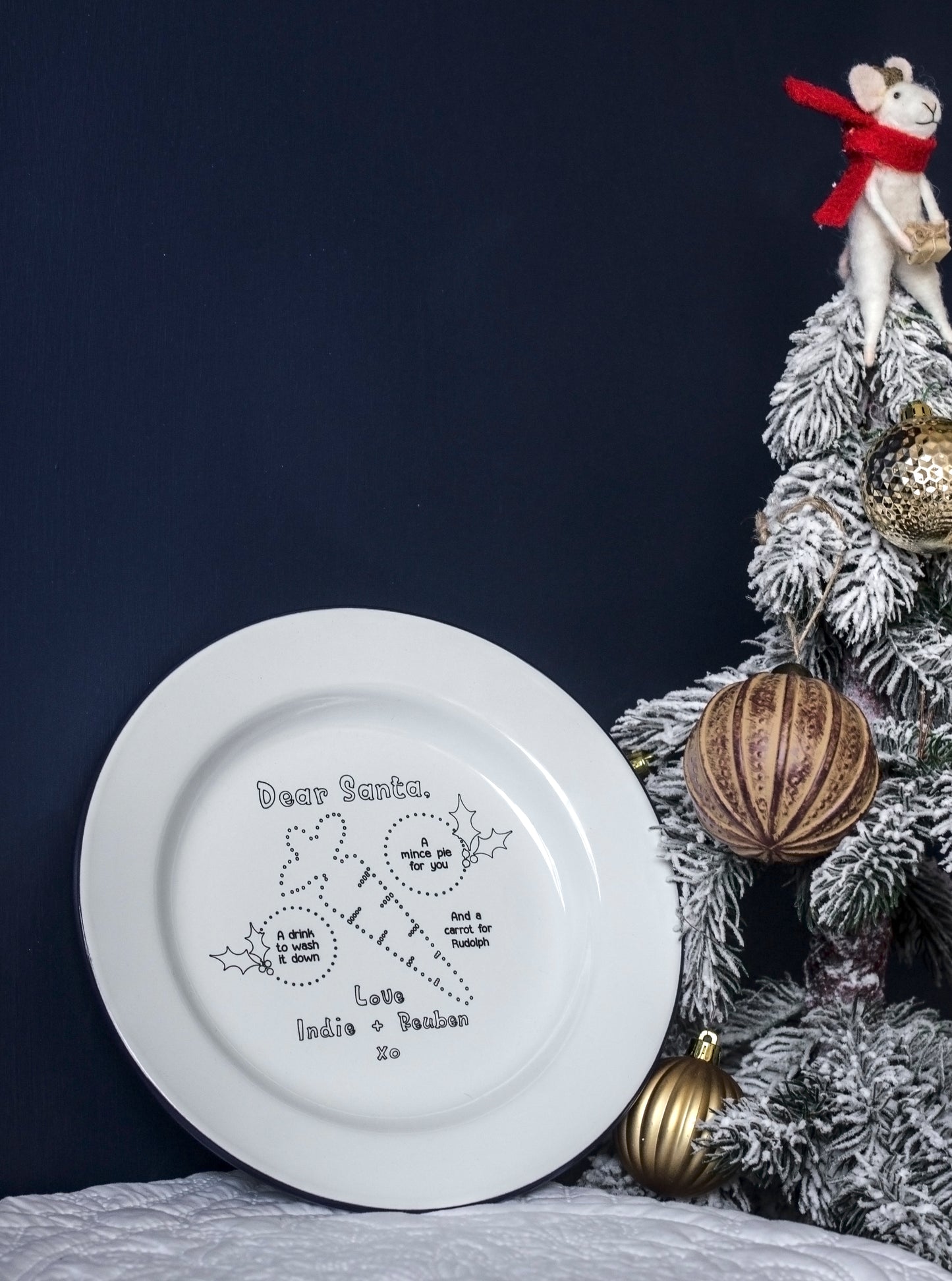 Dear Santa Plate - Engraved Enamel Christmas Eve Plate - One Mama One Shed