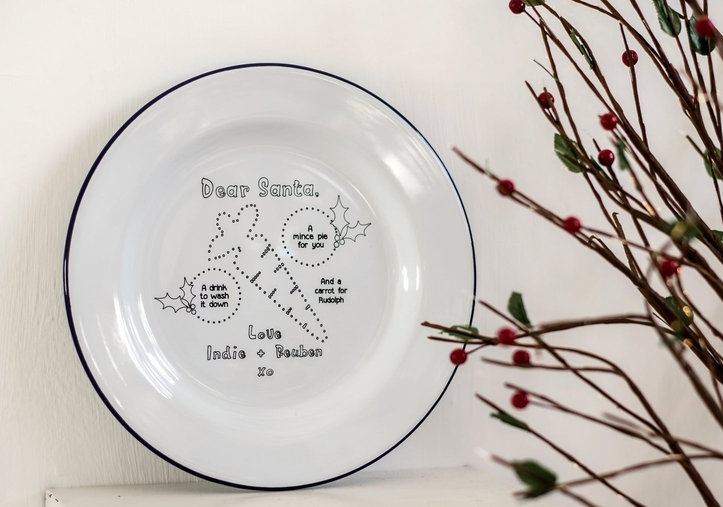 Dear Santa Plate - Engraved Enamel Christmas Eve Plate - One Mama One Shed
