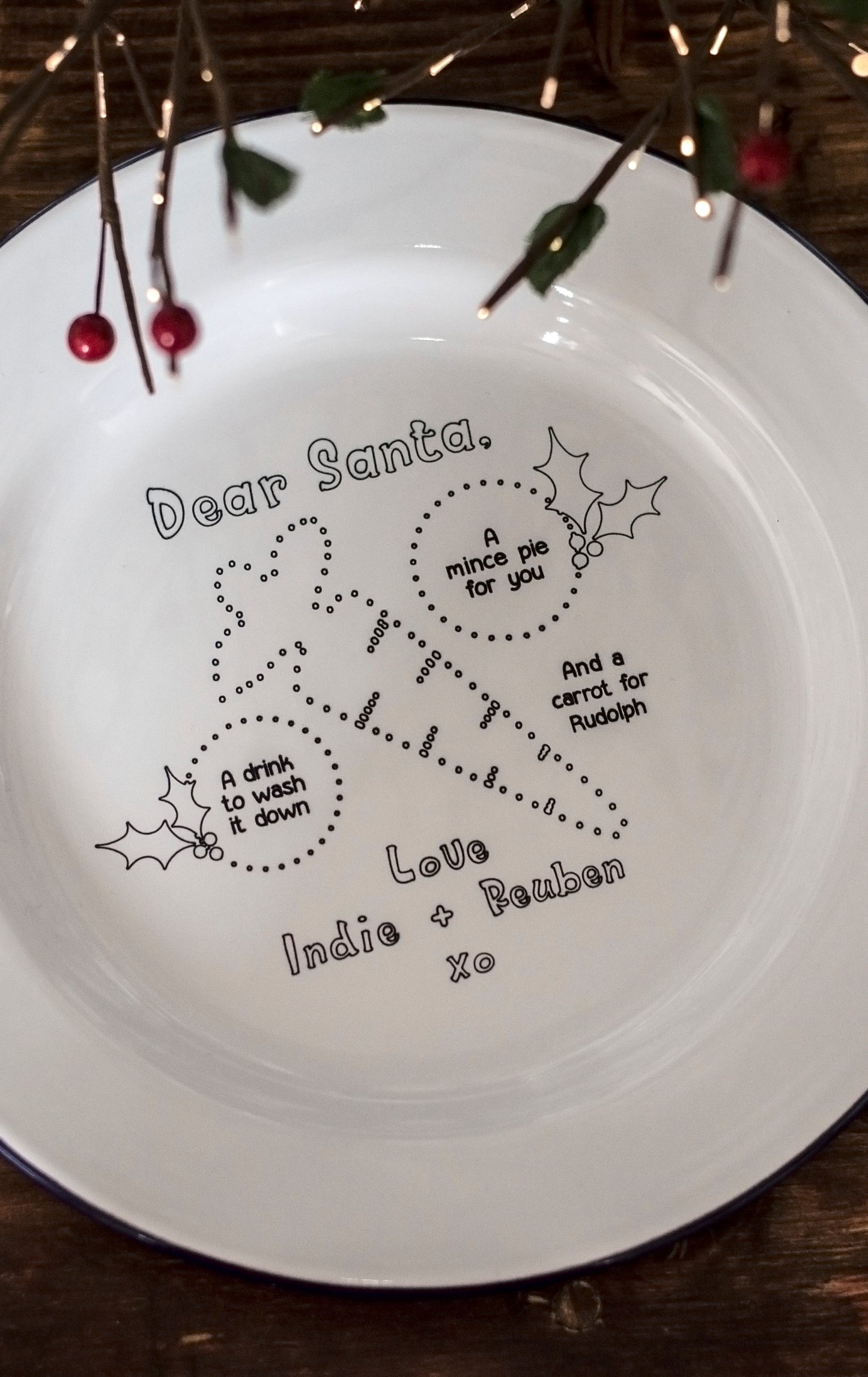 Dear Santa Plate - Engraved Enamel Christmas Eve Plate - One Mama One Shed