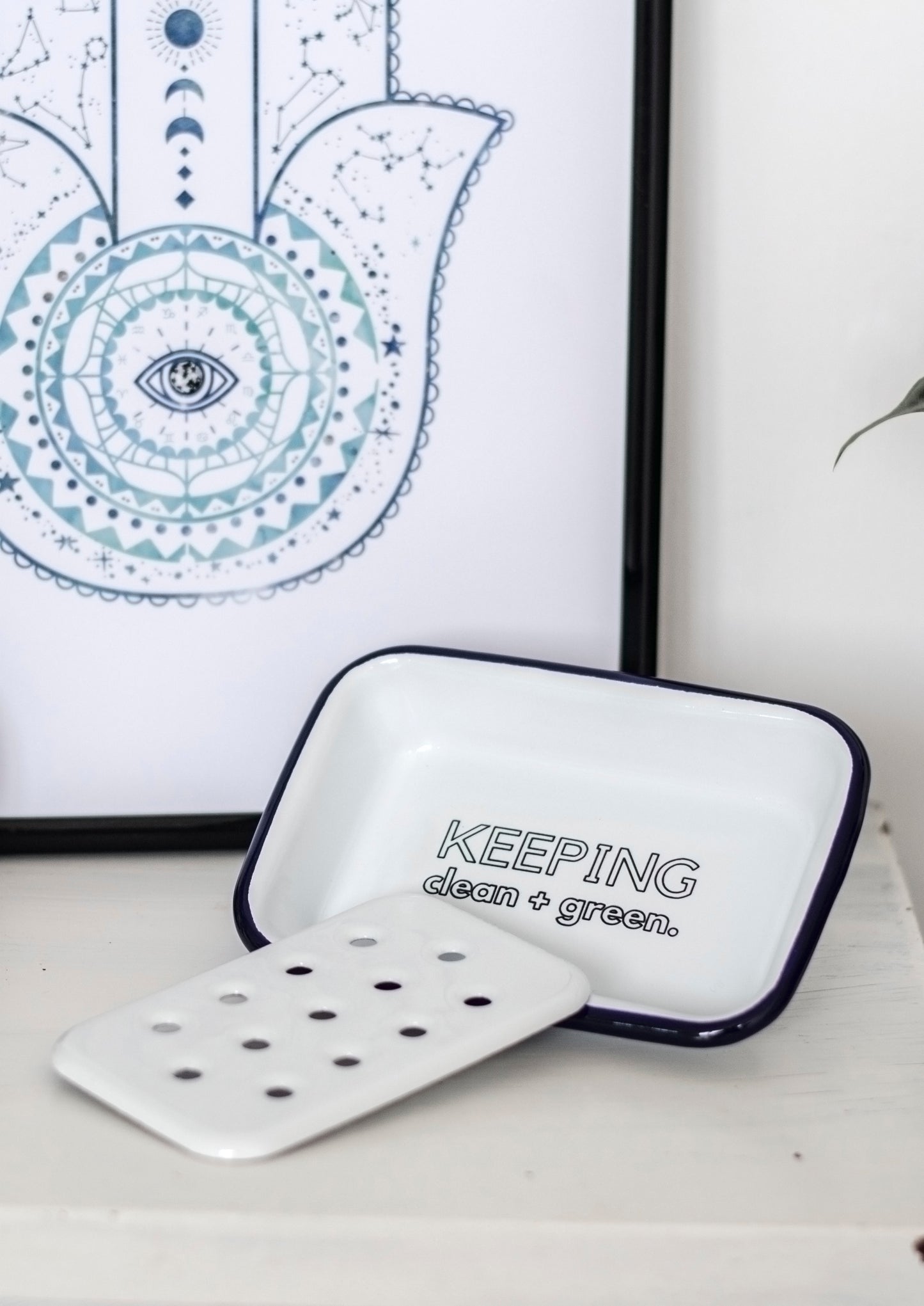 Keeping Clean + Green - Engraved Enamel Soap Dish - One Mama One Shed