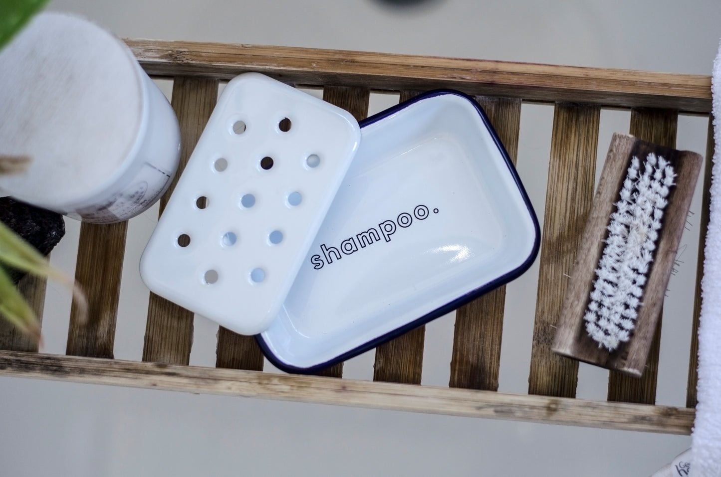 Shampoo - Engraved Enamel Soap Dish - One Mama One Shed