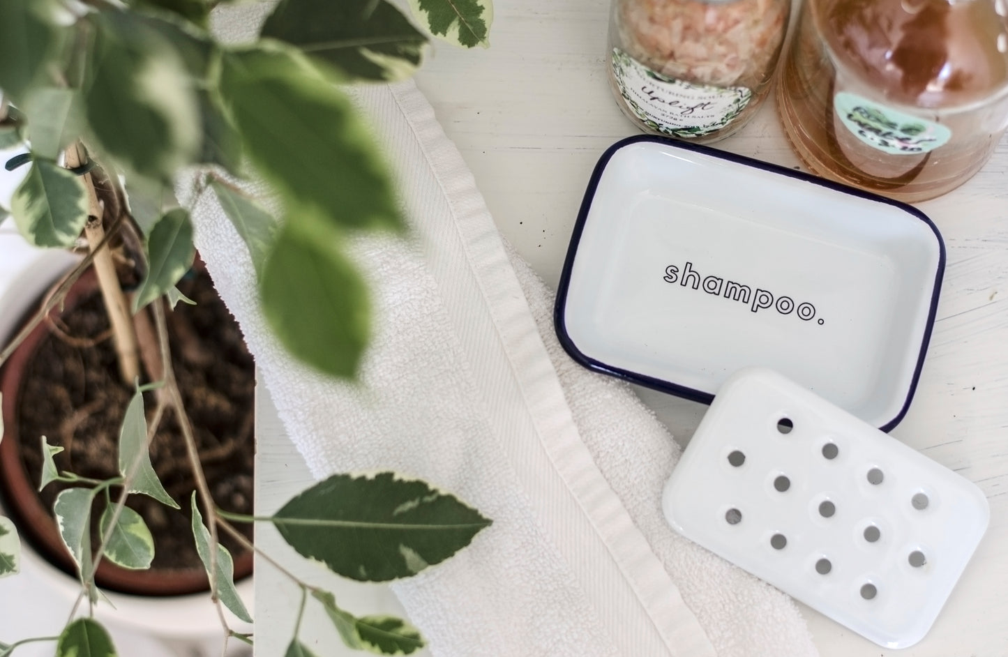 Shampoo - Engraved Enamel Soap Dish - One Mama One Shed