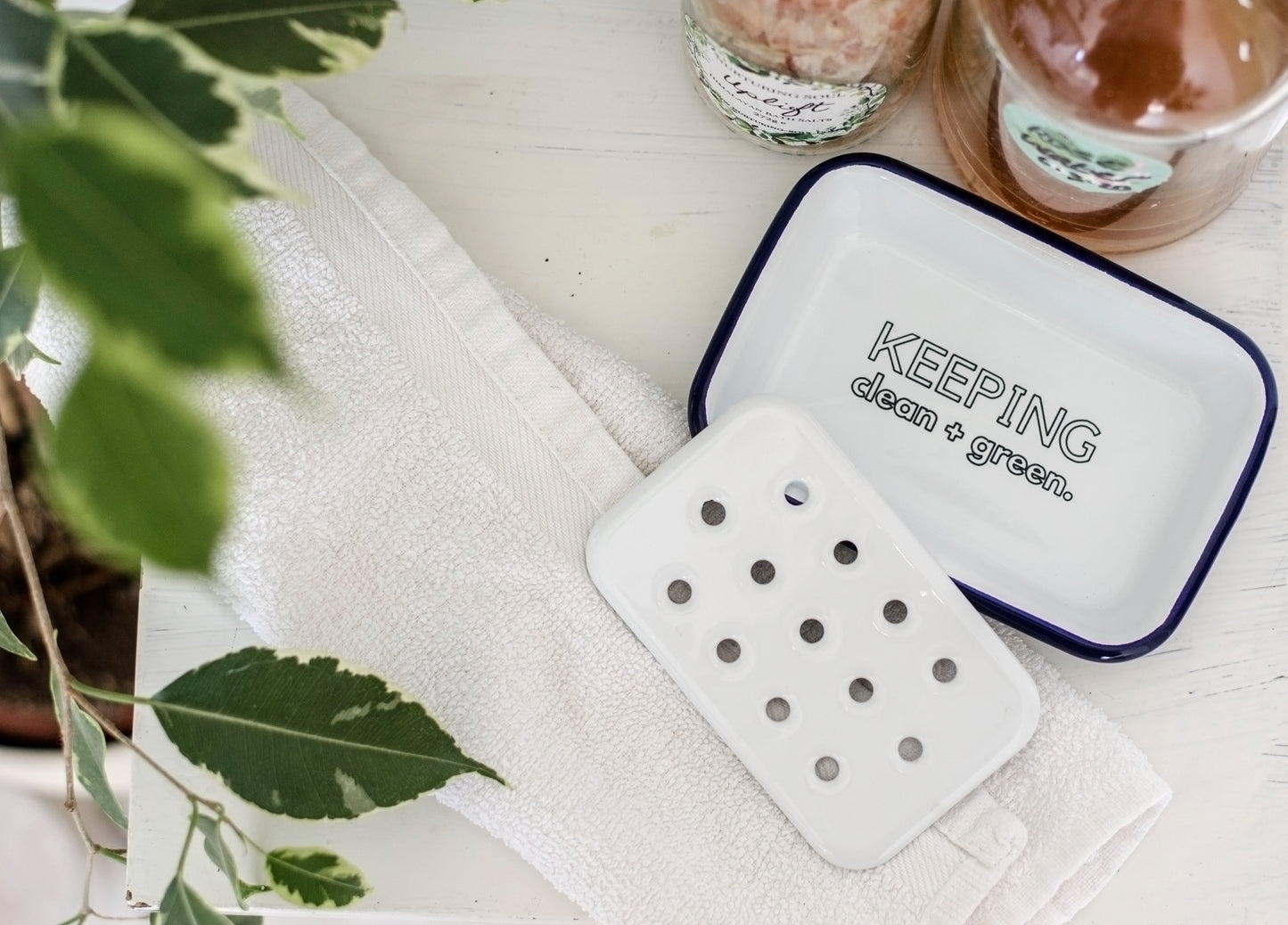Keeping Clean + Green - Engraved Enamel Soap Dish - One Mama One Shed