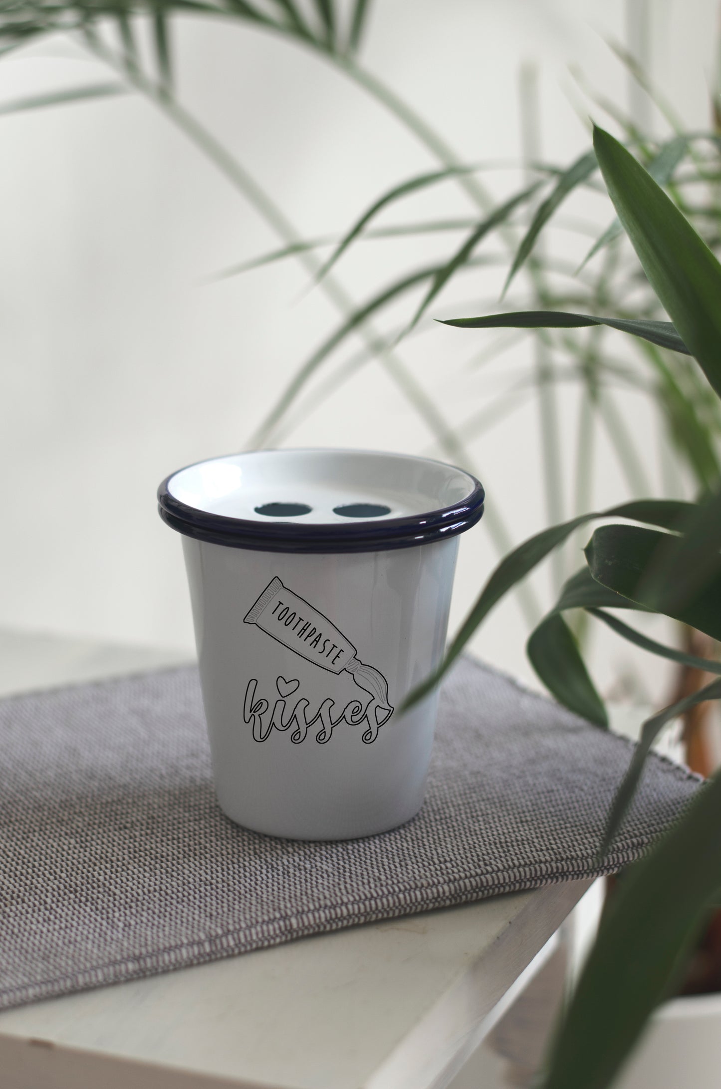 Toothpaste Kisses - Engraved Enamel Toothbrush Holder - One Mama One Shed