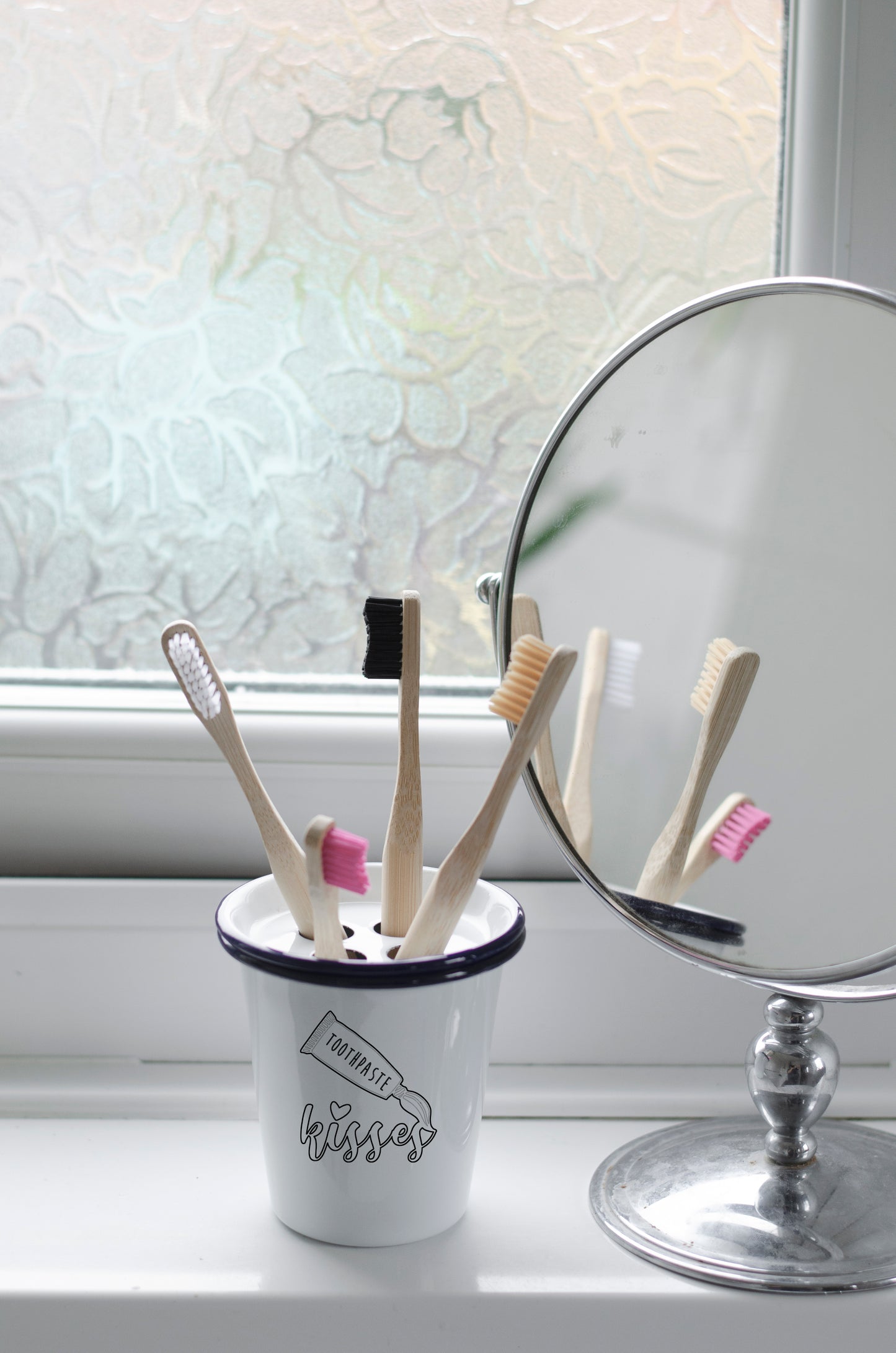 Toothpaste Kisses - Engraved Enamel Toothbrush Holder - One Mama One Shed