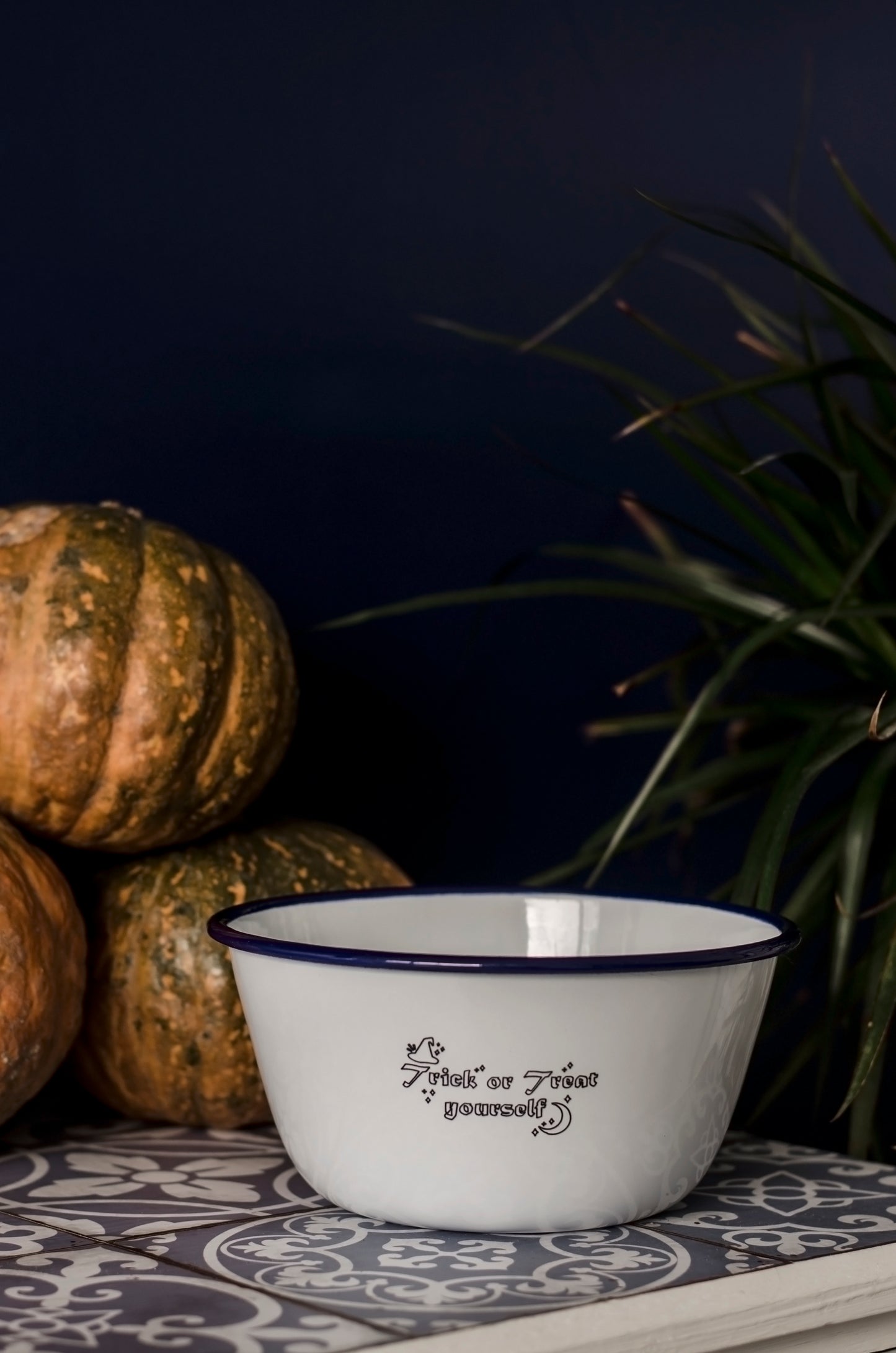 Trick or Treat Yourself - Engraved Enamel Bowl - One Mama One Shed