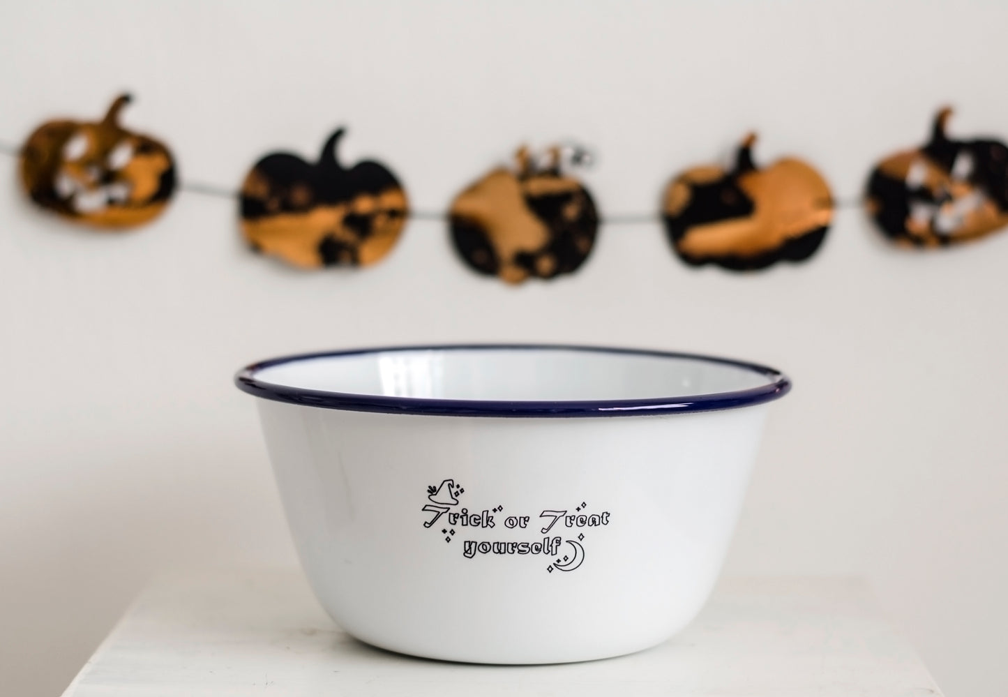 Trick or Treat Yourself - Engraved Enamel Bowl - One Mama One Shed