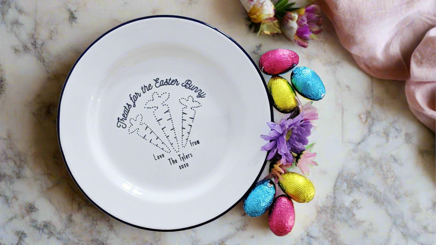 Easter Bunny Plate - Engraved Enamel Plate - One Mama One Shed