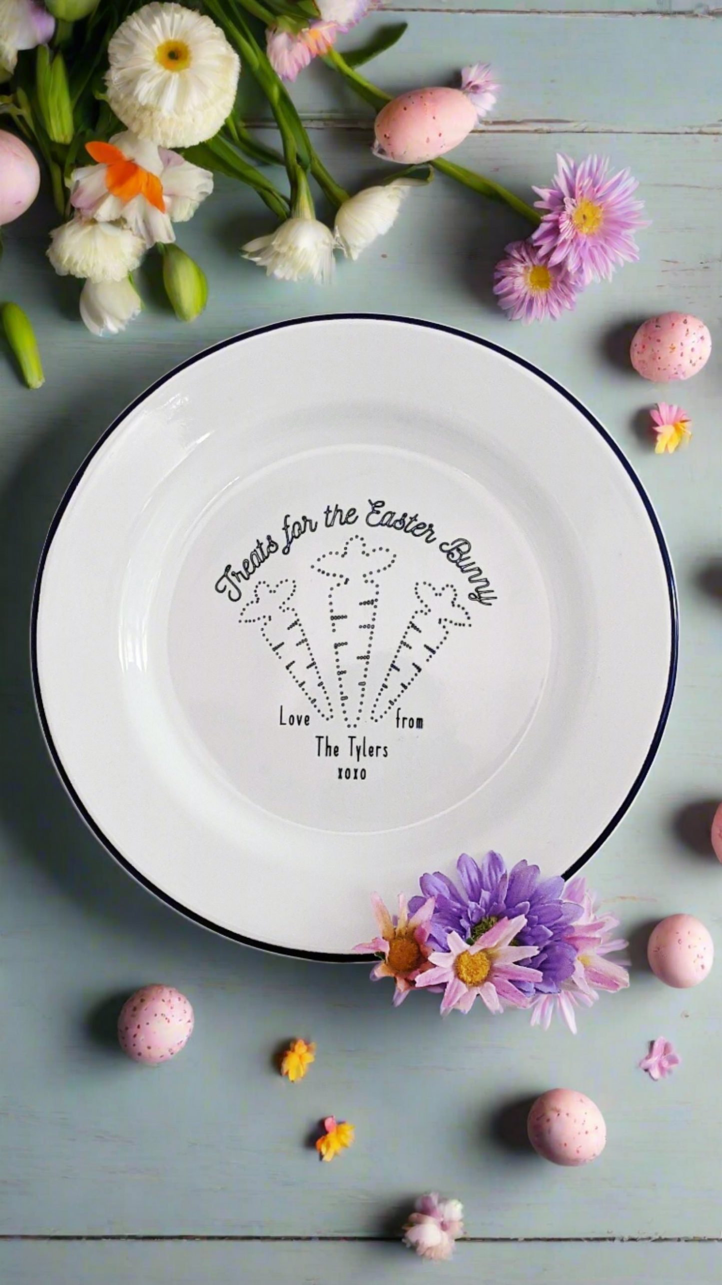 Easter Bunny Plate - Engraved Enamel Plate - One Mama One Shed