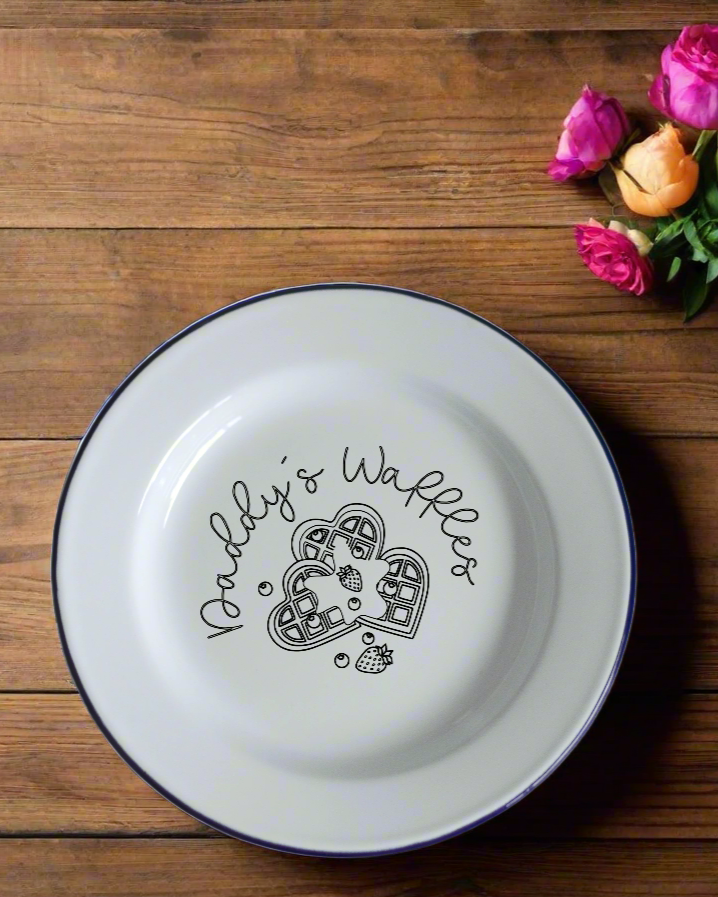 Waffle Plate - Engraved Enamel Plate - One Mama One Shed