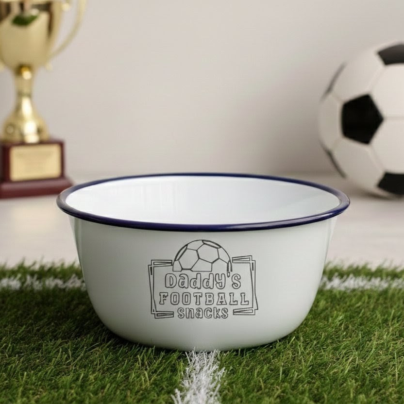 Personalised Enamel Snack Bowl | Any Sport, Any Name | Custom Match Day Gift - One Mama One Shed