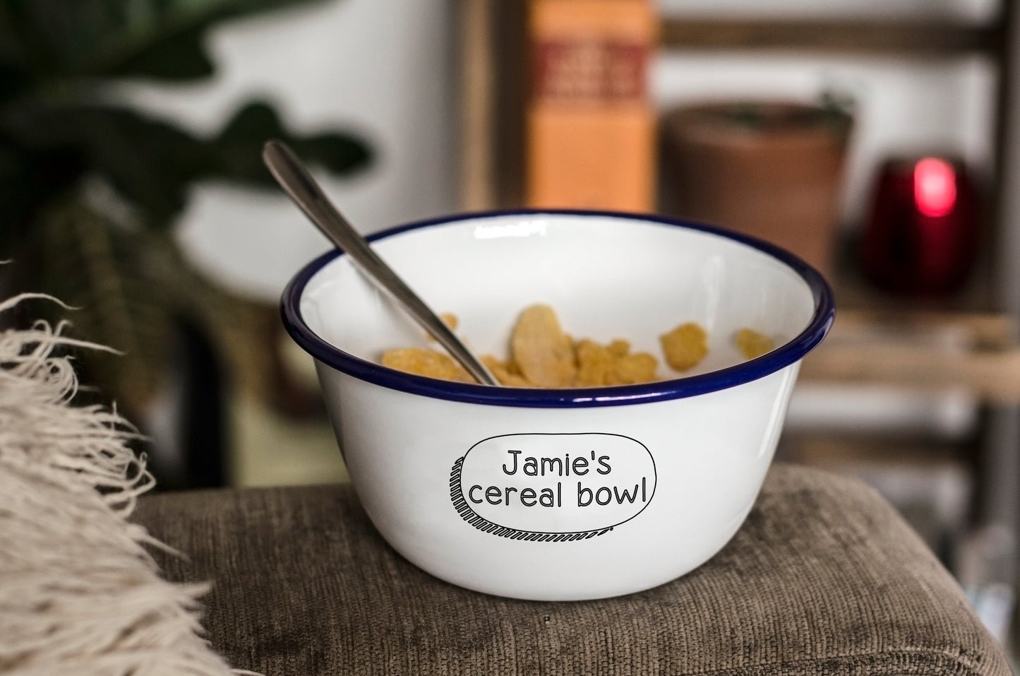 Personalised Cereal Bowl - Engraved Enamel Breakfast Bowl - One Mama One Shed
