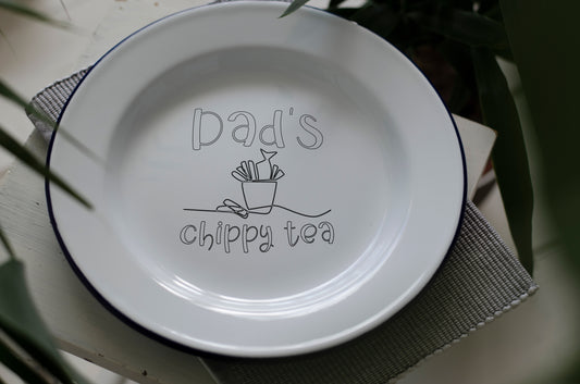 Chippy Tea Plate - Engraved Enamel Plate