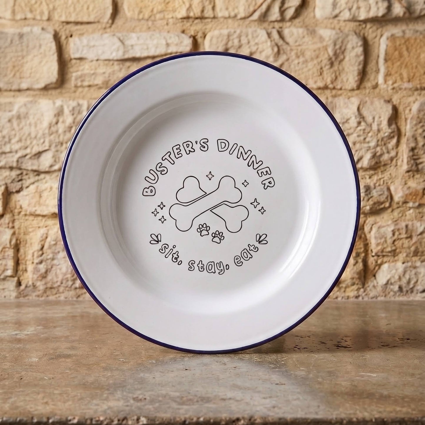 Personalised Enamel Dog Bowl - Soup Plate Style - One Mama One Shed