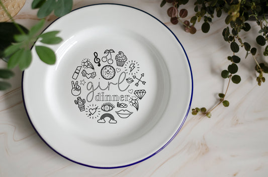 Girl Dinner Plate - Engraved Enamel Plate - One Mama One Shed