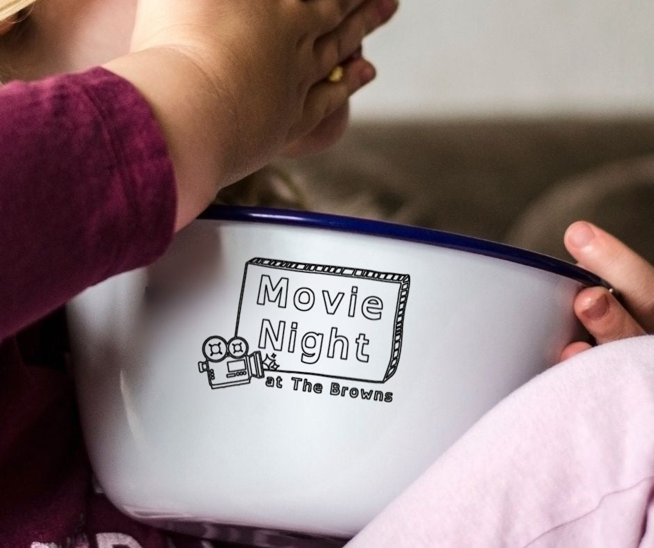 Movie Night - Personalised Engraved Enamel Snack Bowl - One Mama One Shed