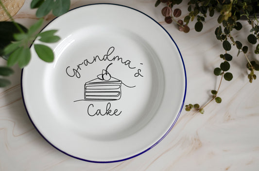 Cake Plate - Engraved Enamel Plate