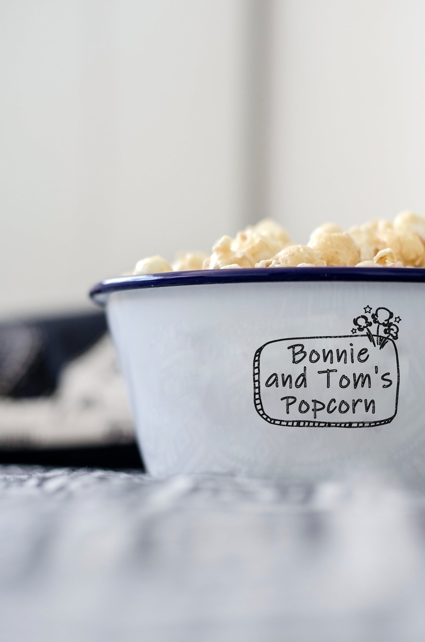 Personalised Popcorn - Engraved Enamel Snack Bowl - One Mama One Shed