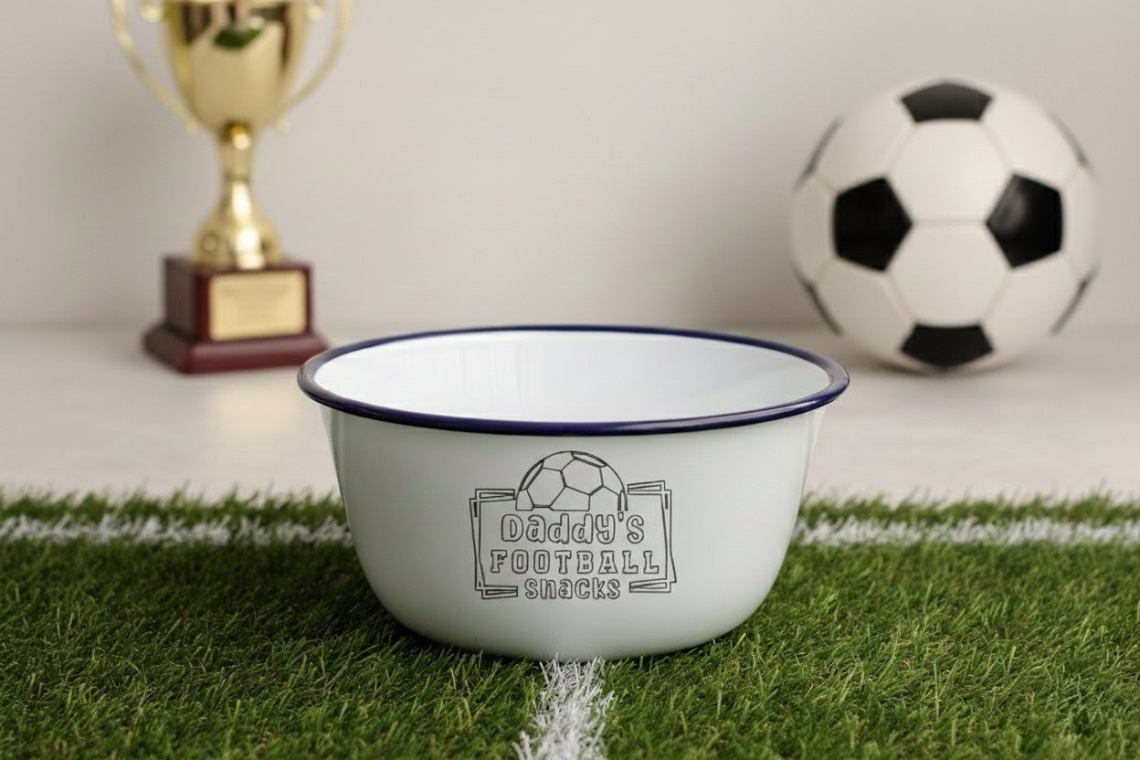 Personalised Enamel Snack Bowl | Any Sport, Any Name | Custom Match Day Gift - One Mama One Shed