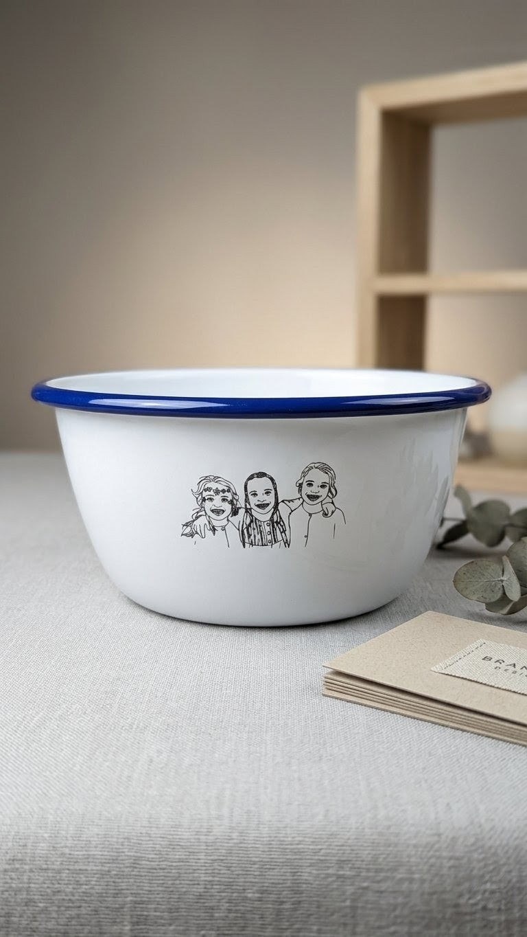 Custom Photo Line Drawing Engraved Enamelware | One Mama One Shed - One Mama One Shed