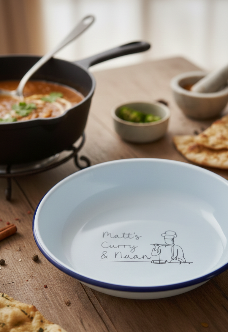 Curry and Rice Dish - Engraved Enamelware