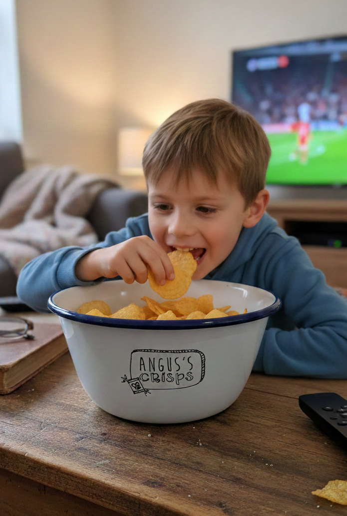 Personalised Crisps - Engraved Enamel Snack Bowl