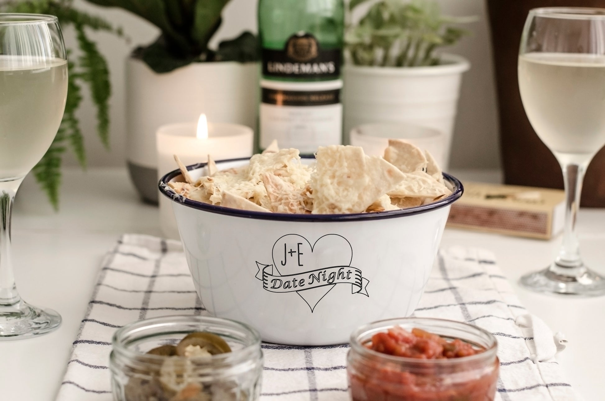 Date Night - Personalised Engraved Enamel Snack Bowl - One Mama One Shed