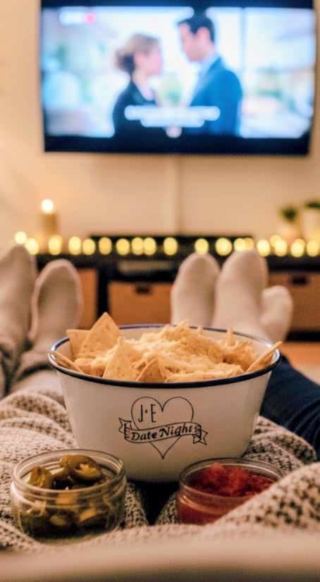 Date Night - Personalised Engraved Enamel Snack Bowl - One Mama One Shed