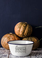 Personalised Trick or Treat Snacks - Engraved Enamel Bowl - One Mama One Shed