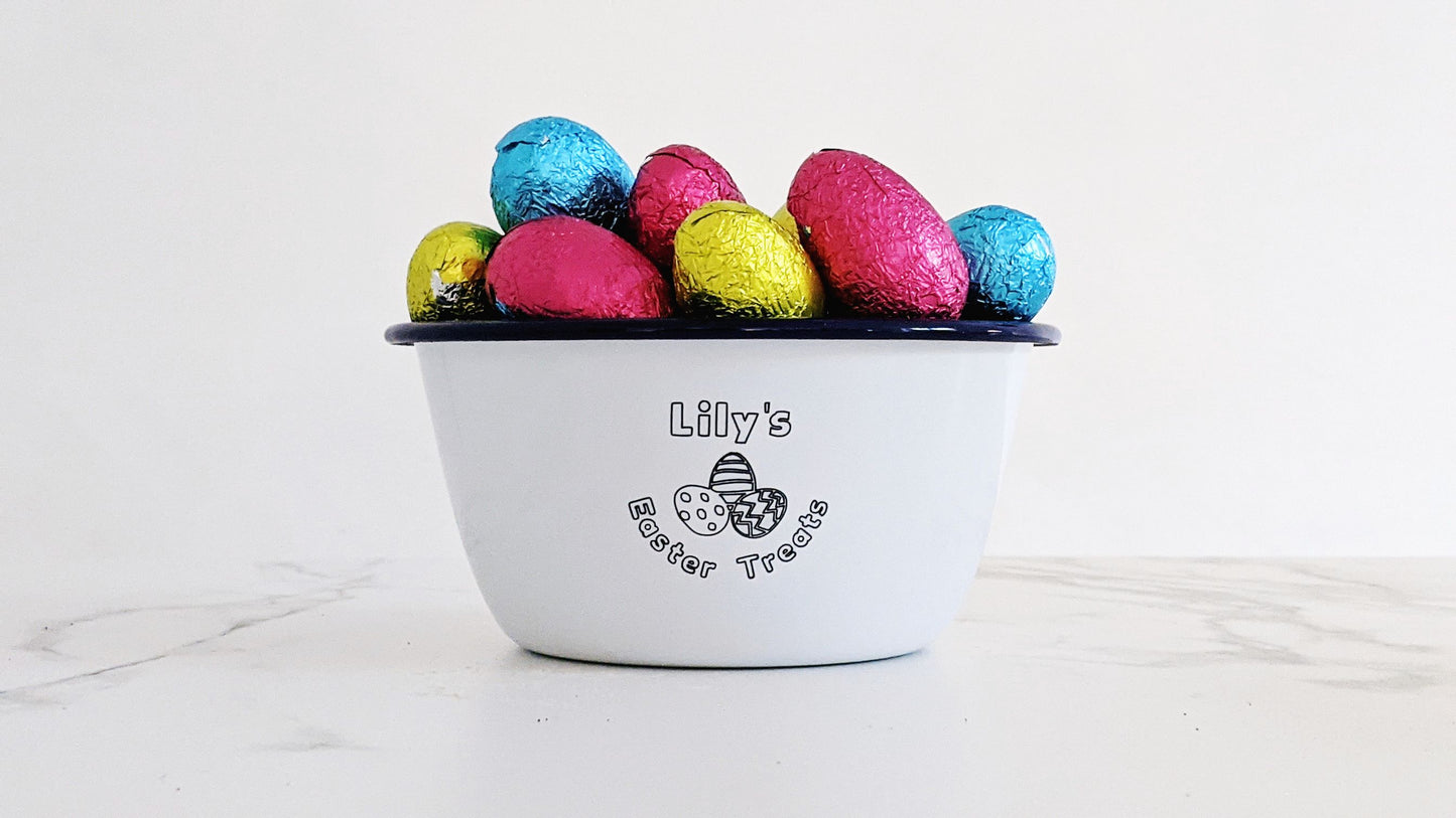 Personalised Easter Treats - Engraved Enamel Snack Bowl - One Mama One Shed