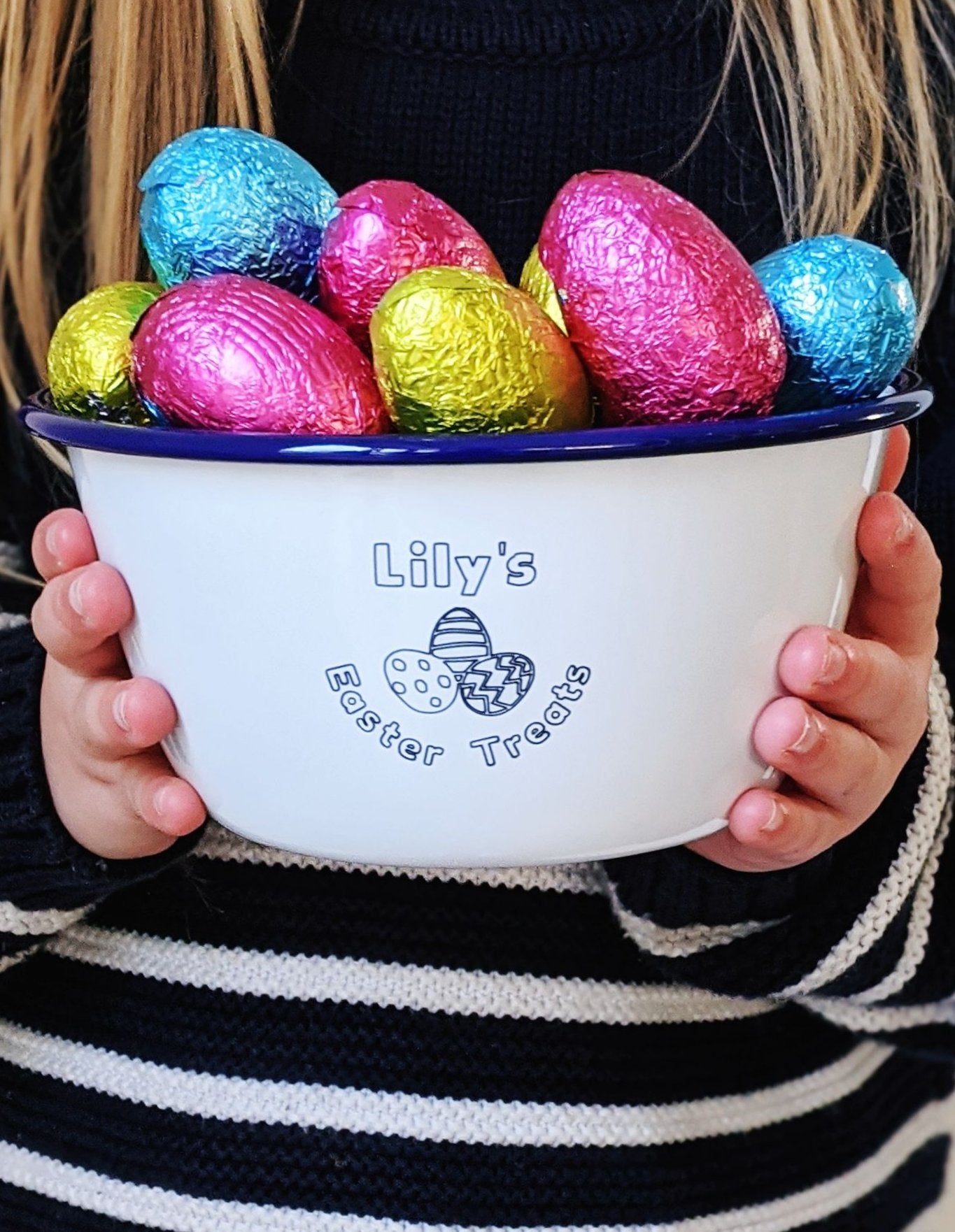 Personalised Easter Treats - Engraved Enamel Snack Bowl - One Mama One Shed