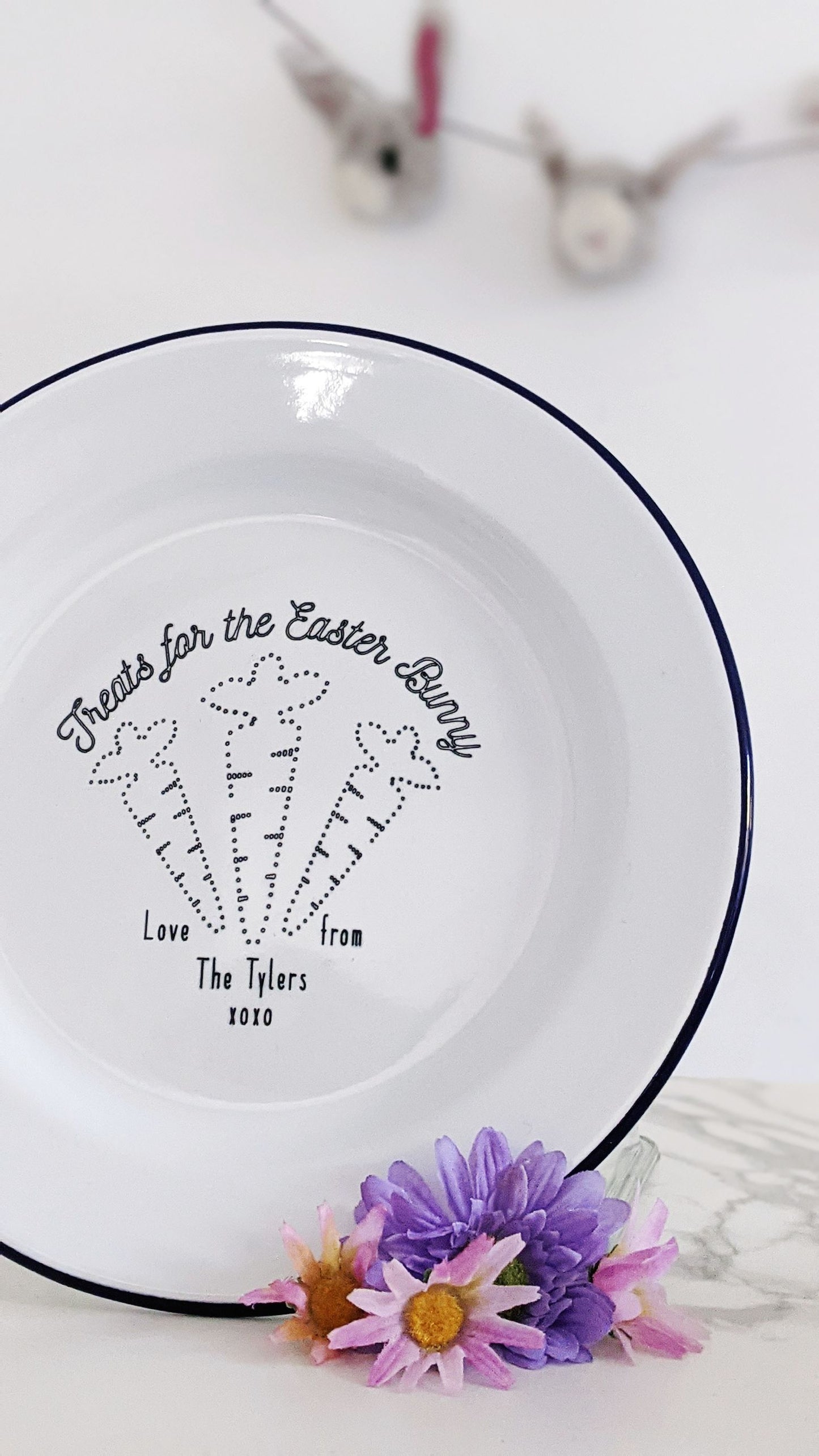 Easter Bunny Plate - Engraved Enamel Plate - One Mama One Shed