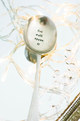 Get Well Spoon - Hand Stamped Engraved Spoon - Vintage Soup Spoon - One Mama One Shed