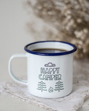 Happy Camper - Engraved Enamel Mug - One Mama One Shed