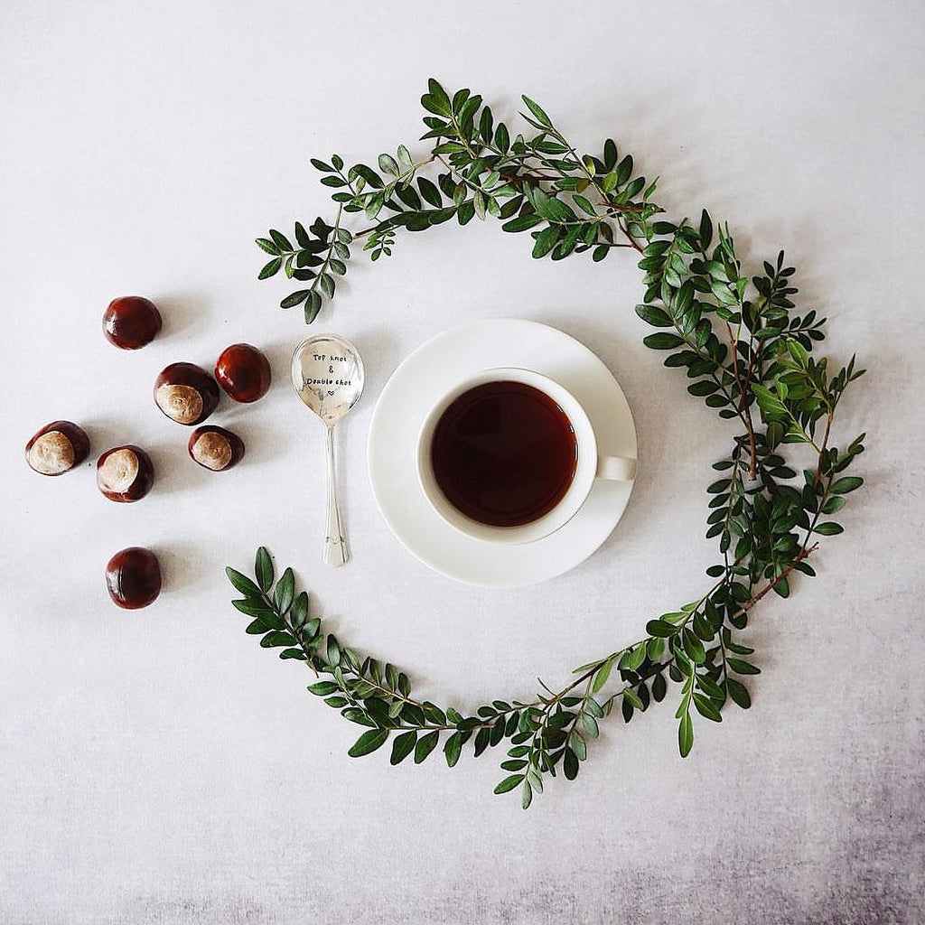 Top Knot and Double Shot Hand Stamped Vintage Teaspoon One Mama One