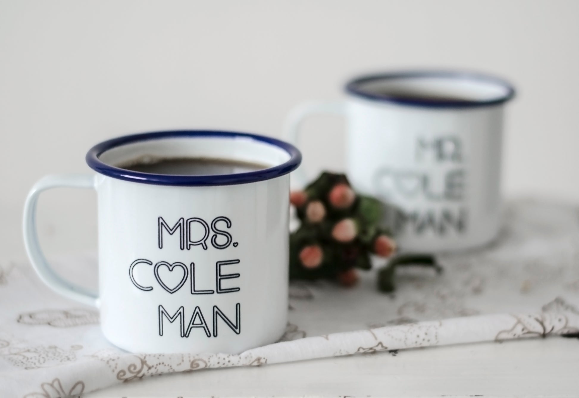 Mr and Mrs - Engraved Enamel Mugs - One Mama One Shed