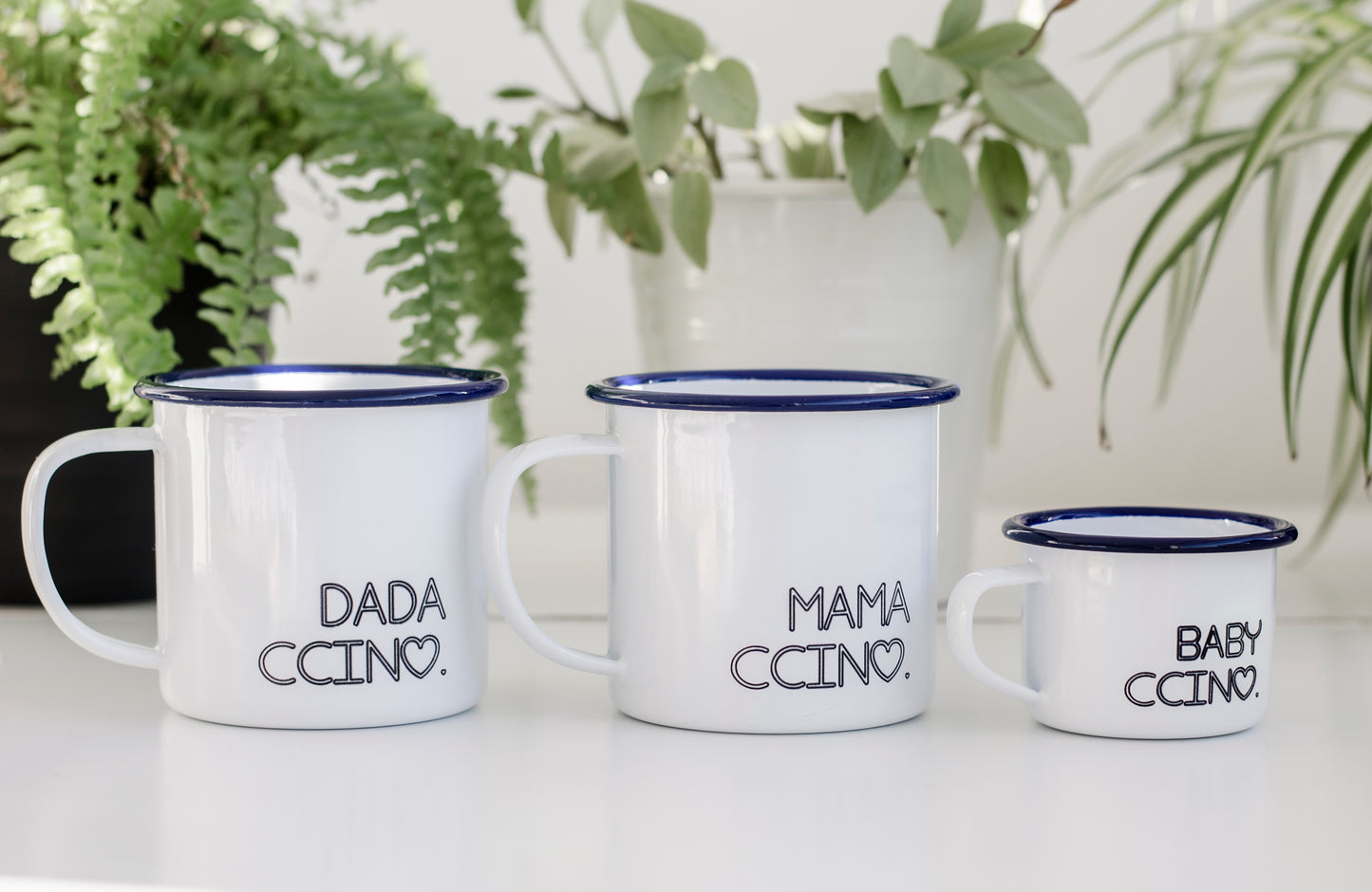 The Ccino Family - Personalised Mummy Daddy Baby Enamel Mugs - One Mama One Shed