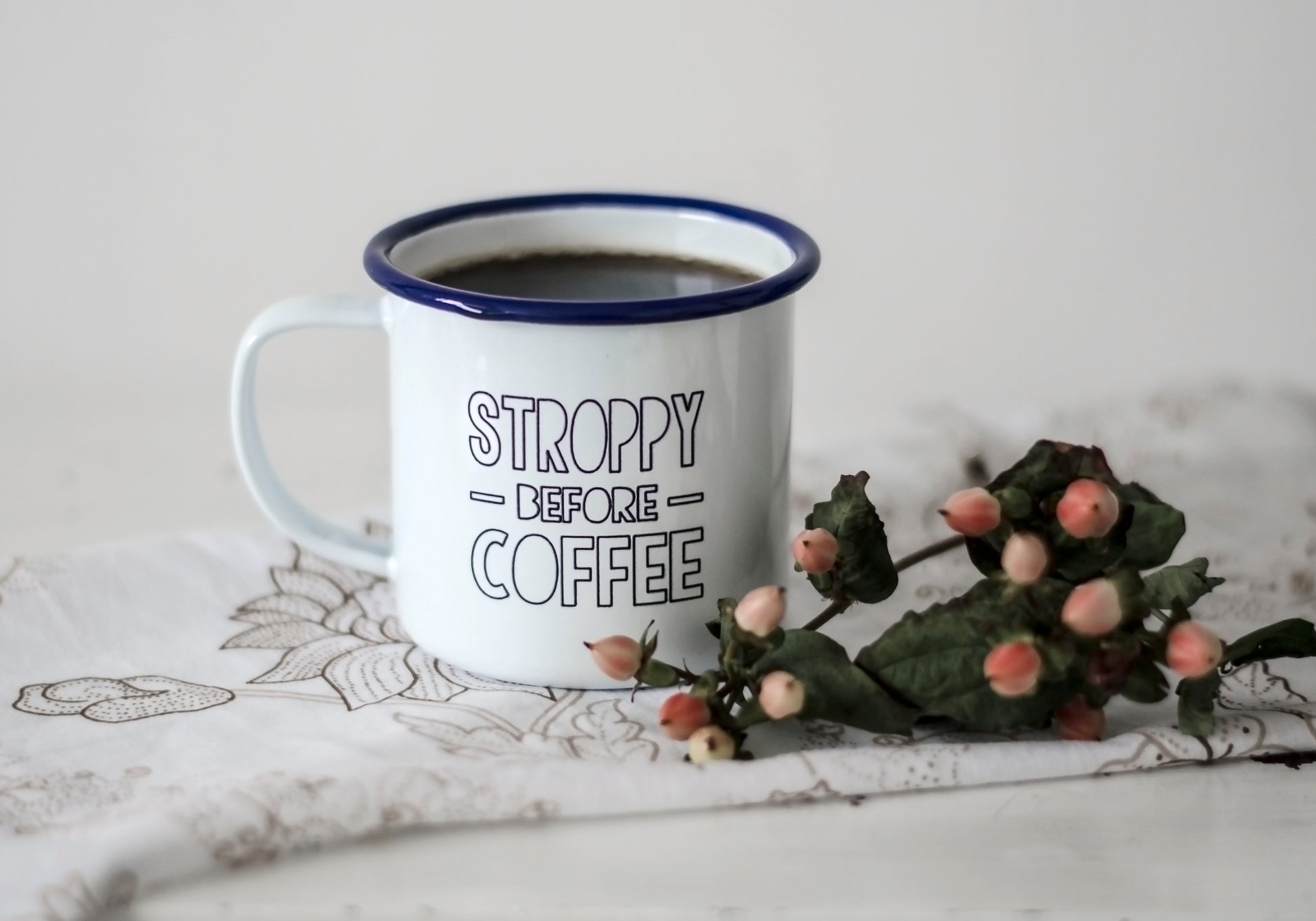 Stroppy Before Coffee - Engraved Enamel Mug - One Mama One Shed