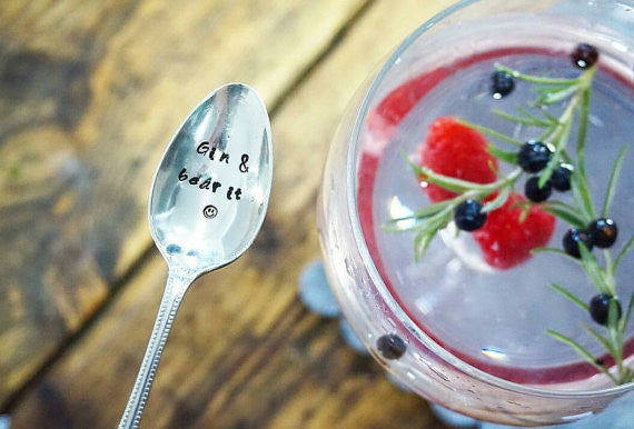 Gin & Bear It - Grin and Bear It - Hand Stamped  Gin Stirrer Swizzle Stick Spoon - One Mama One Shed