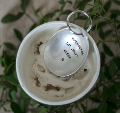 Emergency Ice Cream Spoon - Handstamped Spoon Keyring - One Mama One Shed