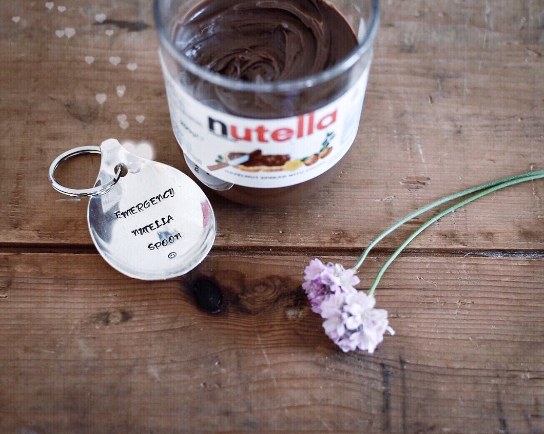 Emergency Nutella Spoon - Handstamped Spoon Keyring - One Mama One Shed