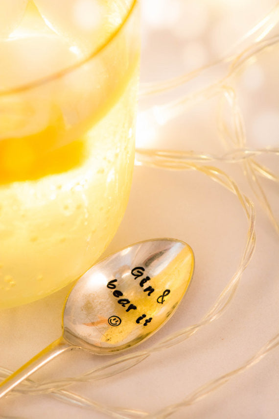 Gin & Bear It - Grin and Bear It - Hand Stamped  Gin Stirrer Swizzle Stick Spoon - One Mama One Shed