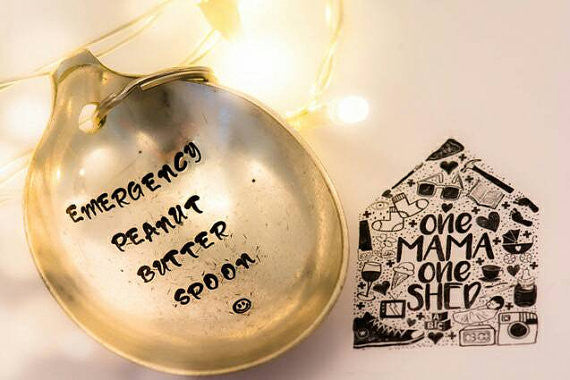 Emergency Peanut Butter  Spoon - Handstamped Spoon Keyring - One Mama One Shed