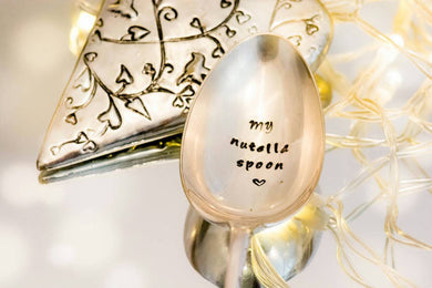 MY Nutella Spoon - Hand Stamped Vintage Dessert Spoon - One Mama One Shed